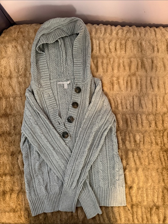 Old Navy Sweaters - Old Navy Hooded Cable-Knit Button Cardigan - Light Blue